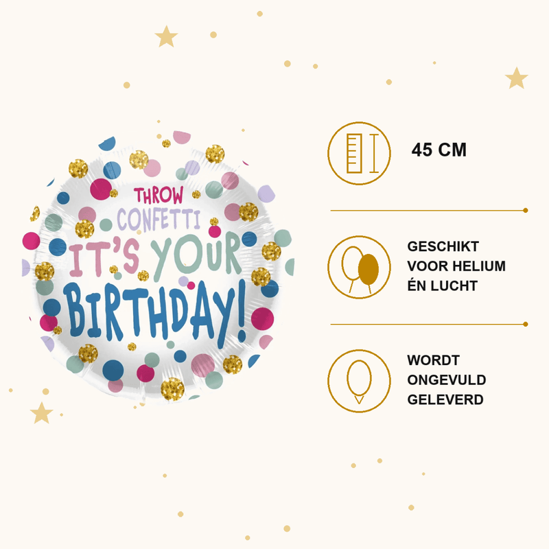 Birthday Throw Confetti Folie Ballon - 45 cm - Ballonnenshop.nl