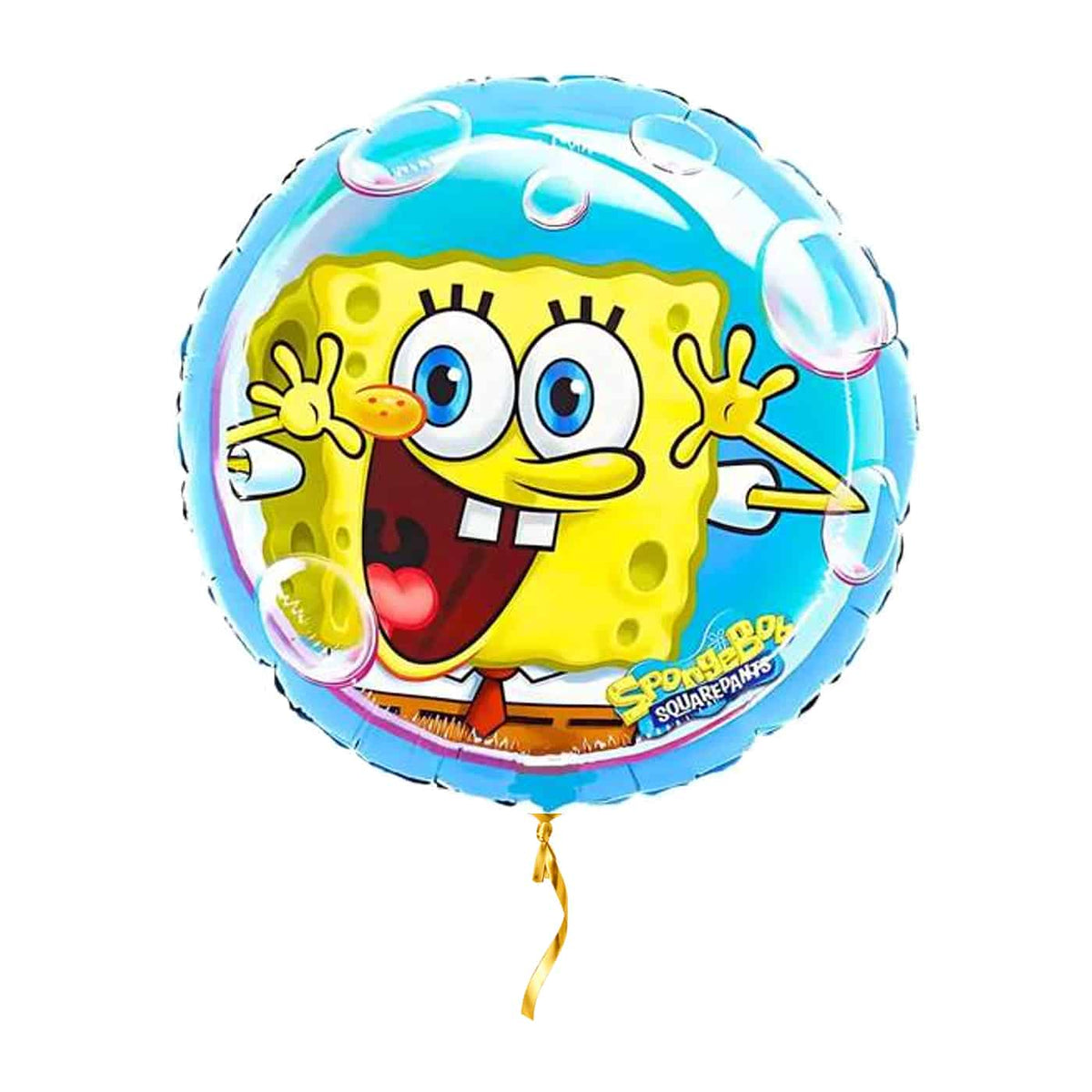 Blije Spongebob Helium Ballon – met helium gevuld, met gouden lint