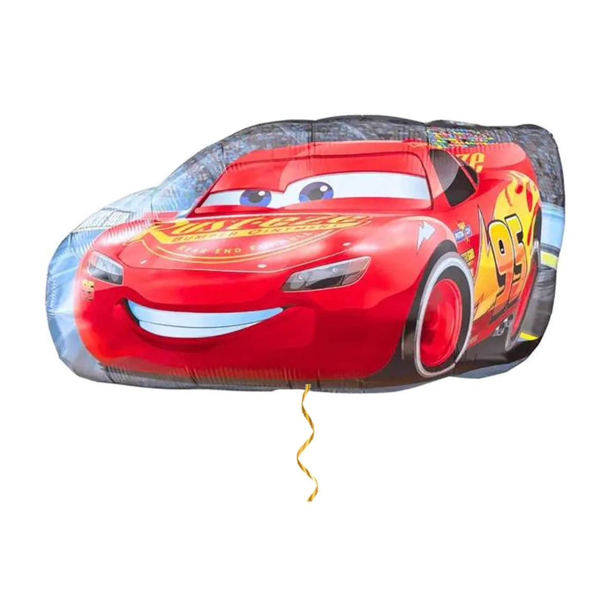 Bliksem McQueen – Cars XL Ballon – helium gevuld met metallic gouden lint – Ballonnenshop.nl