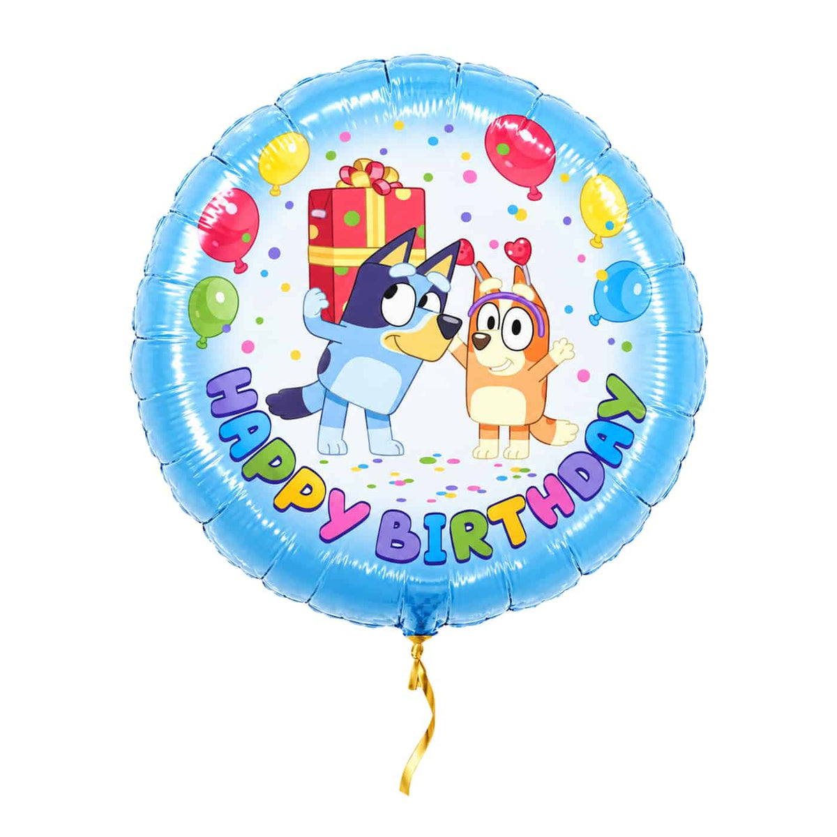 Bluey Happy Birthday Ballon – met helium gevuld, met gouden lint