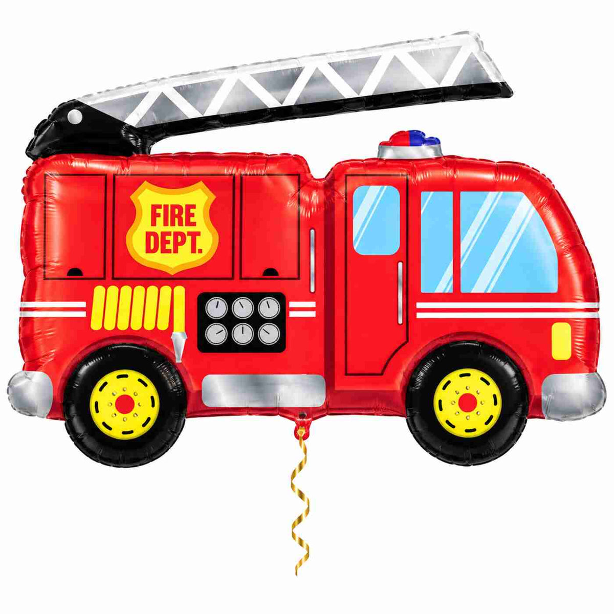 Brandweer Helium XL Ballon met dun metallic gouden lint op witte achtergrond – Ballonnenshop.nl