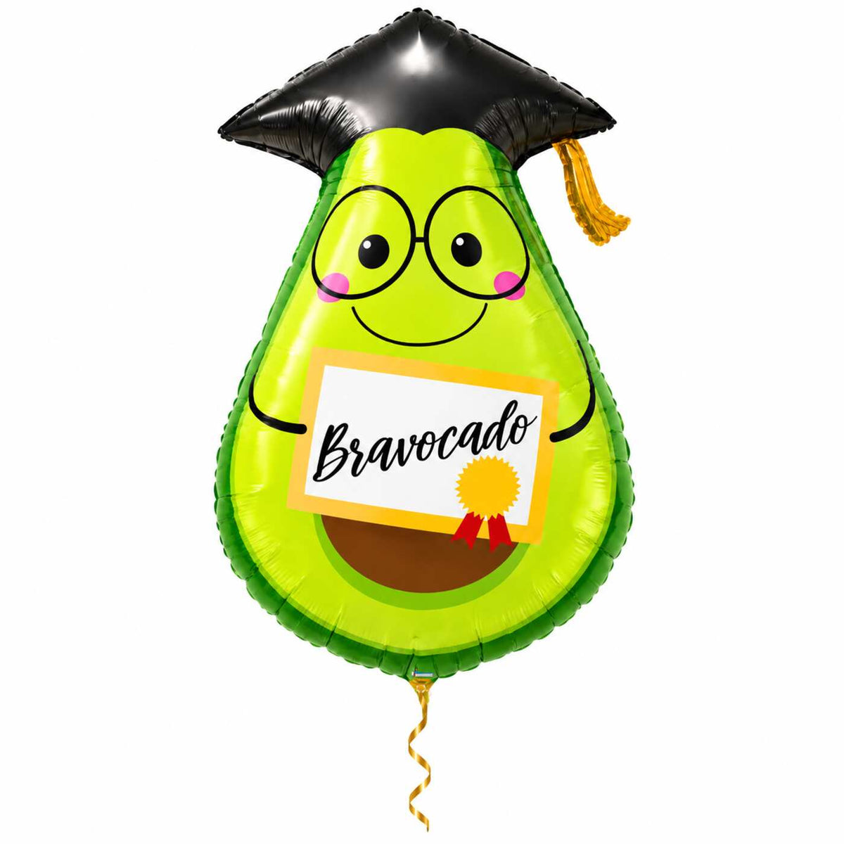 Bravocado Helium XL Ballon met dun metallic gouden lint op witte achtergrond – Ballonnenshop.nl