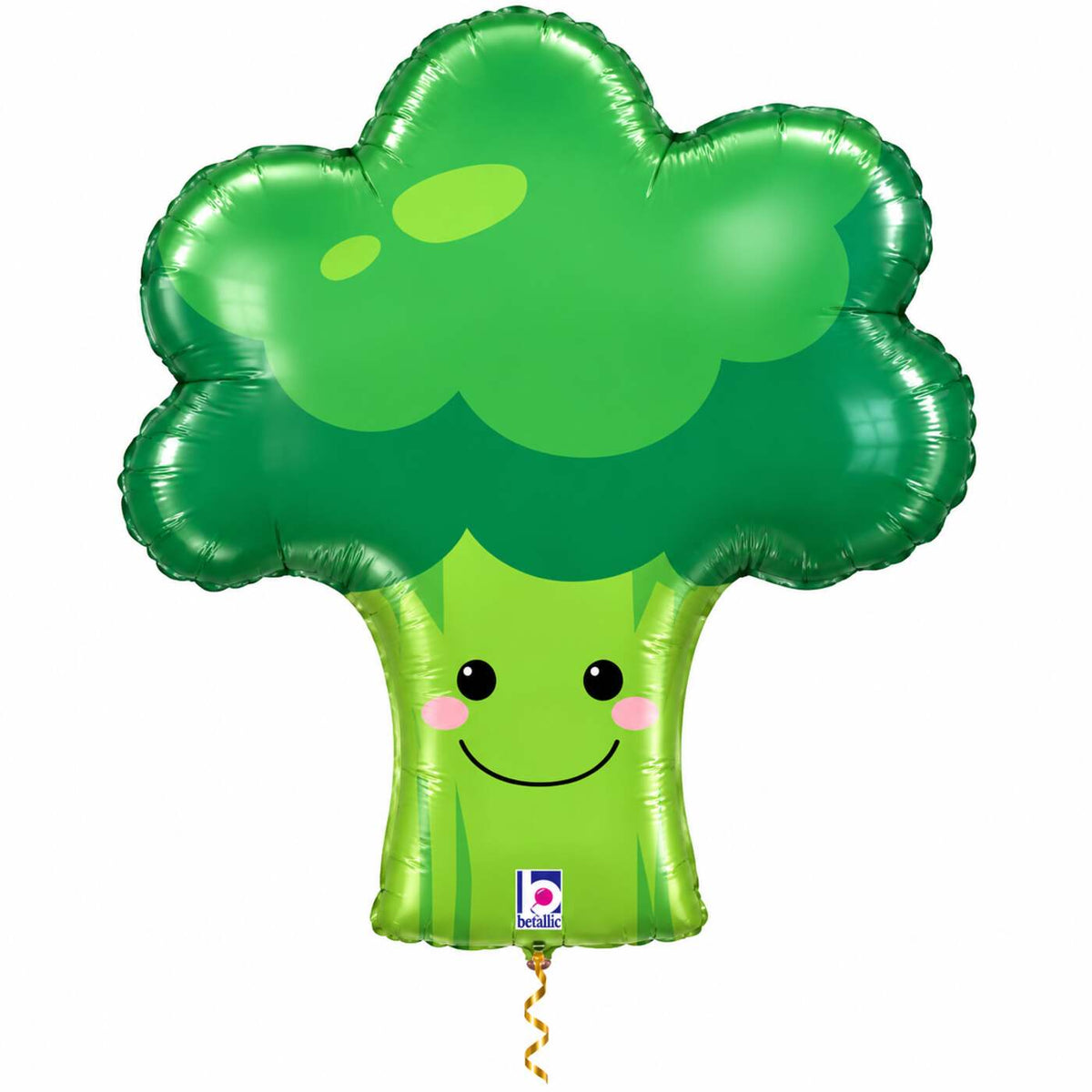 Broccoli Helium Ballon met dun metallic gouden lint op witte achtergrond – Ballonnenshop.nl