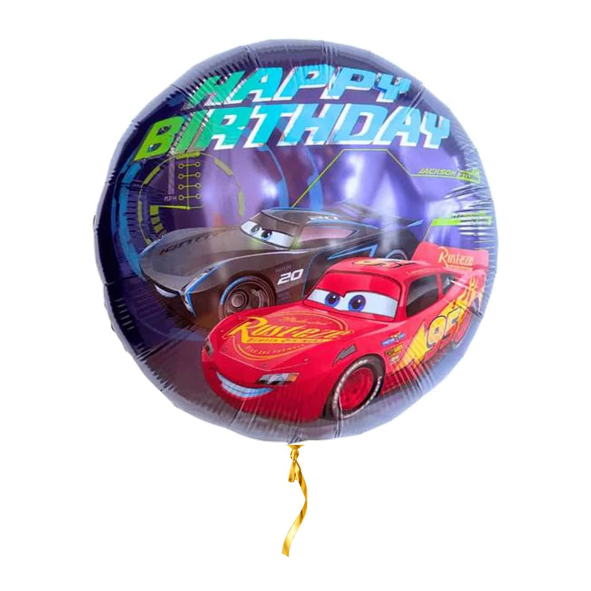 Cars Happy Birthday Helium Ballon – met helium gevuld, met gouden lint