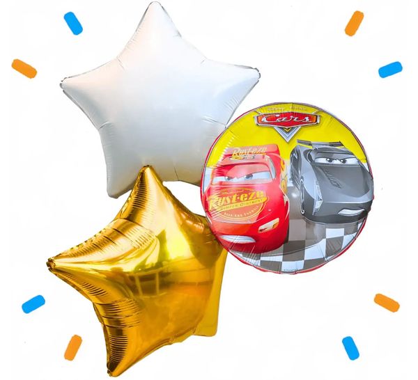 Cars Trosje Goud/Wit/Rood - Gevuld Met Helium - 46 cm - Ballonnenshop.nl