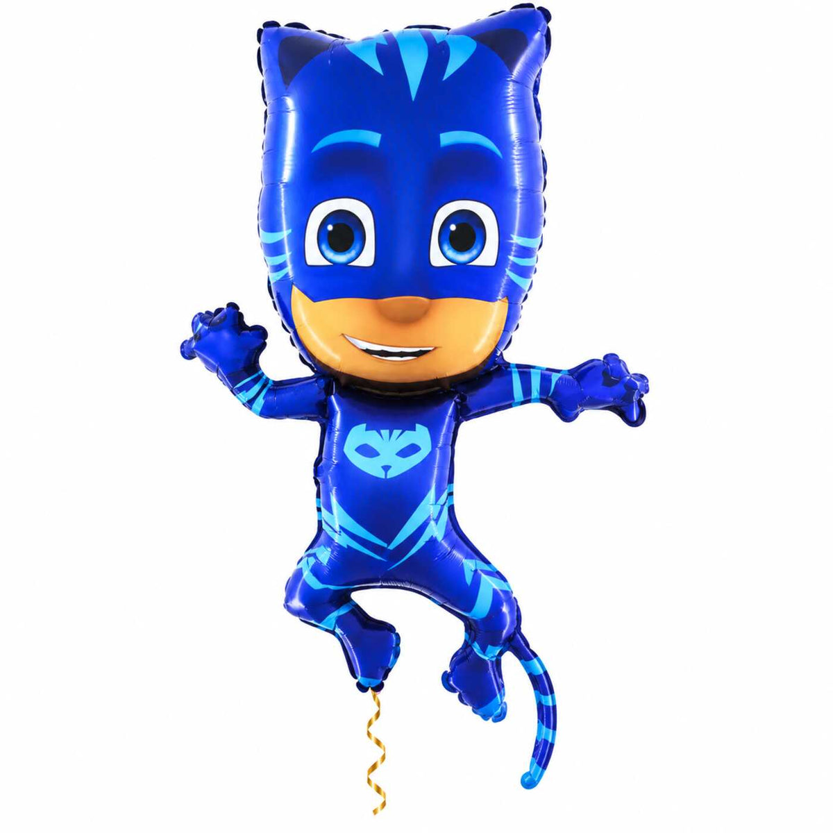 Catboy PJ Masks Helium XL Ballon met dun metallic gouden lint op witte achtergrond – Ballonnenshop.nl