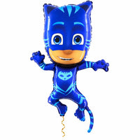Catboy PJ Masks Helium XL Ballon met dun metallic gouden lint op witte achtergrond – Ballonnenshop.nl