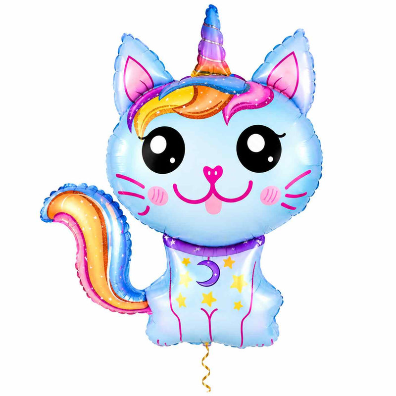 Caticorn Helium XL Ballon met dun metallic gouden lint op witte achtergrond – Ballonnenshop.nl