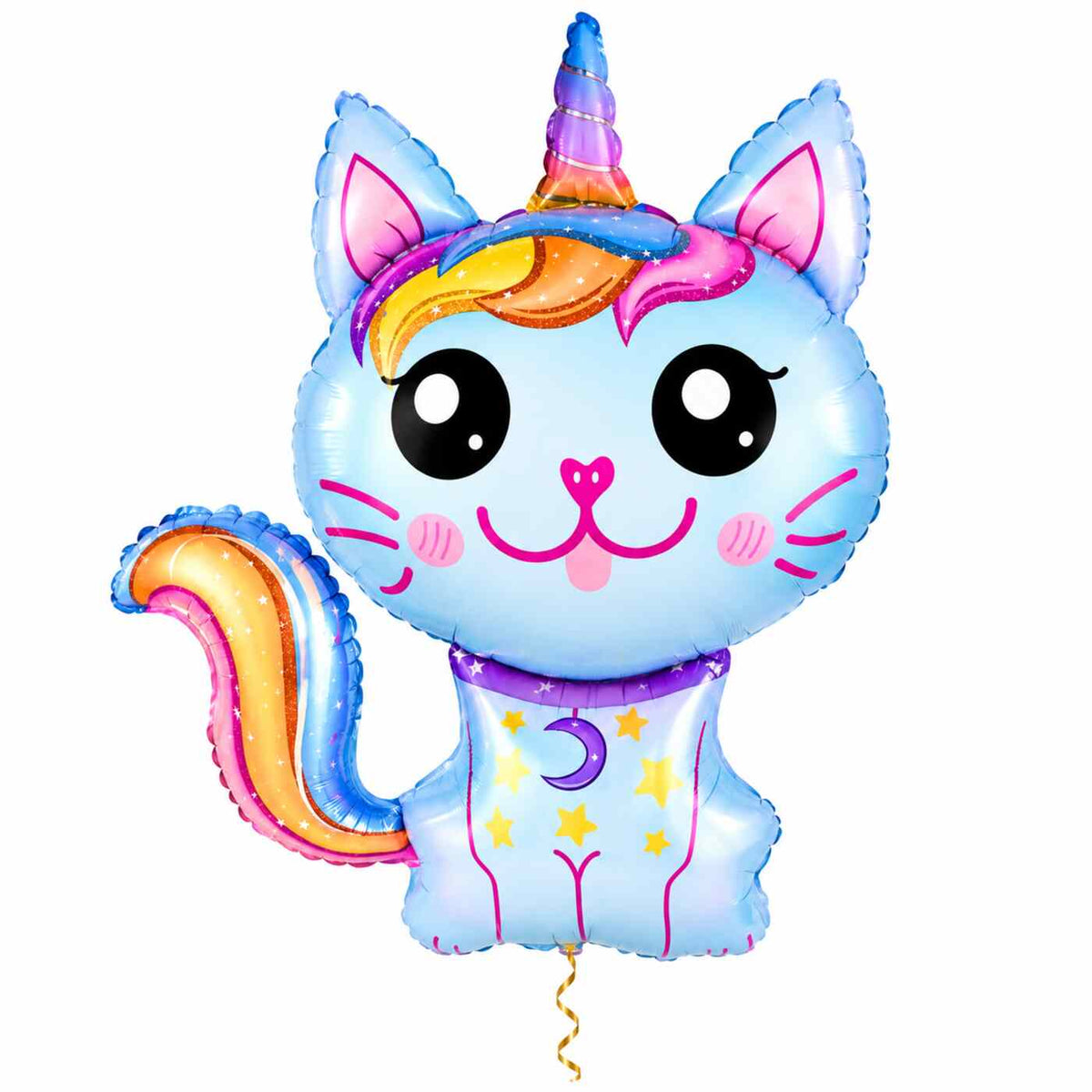 Caticorn Helium XL Ballon met dun metallic gouden lint op witte achtergrond – Ballonnenshop.nl