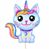 Caticorn Helium XL Ballon met dun metallic gouden lint op witte achtergrond – Ballonnenshop.nl