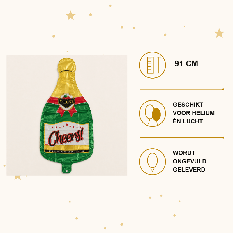 Champagne Fles Cheers Folie Ballon - 91 cm - Ballonnenshop.nl