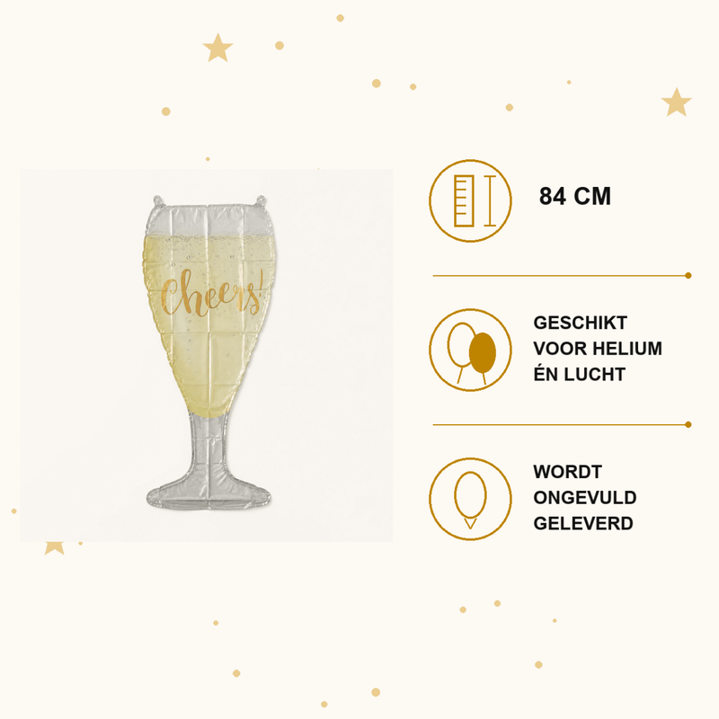 Champagne Glas Folie Ballon Cheers - 84 cm - Ballonnenshop.nl