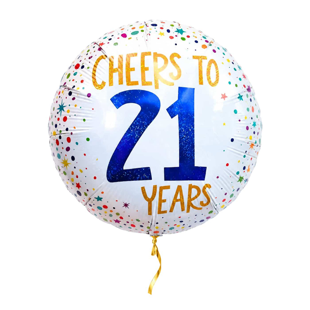 Cheers To 21 Years Helium Ballon – met helium gevuld, met gouden lint