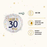 Cheers To 30 Years Folie Ballon - 46 cm - Ballonnenshop.nl