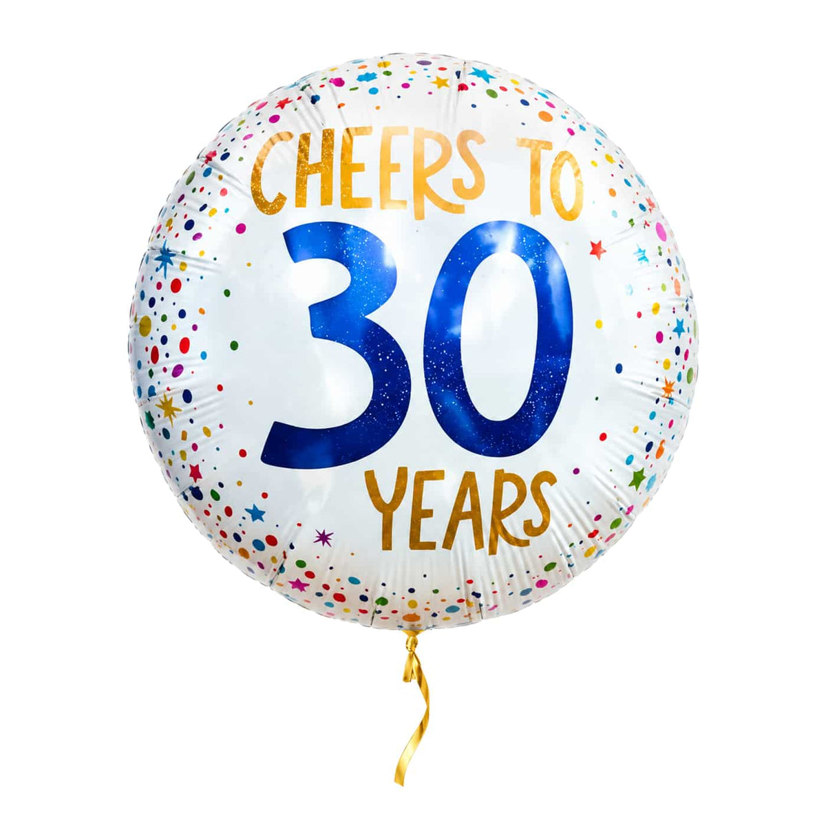 Cheers To 30 Years Helium Ballon – met helium gevuld, met gouden lint