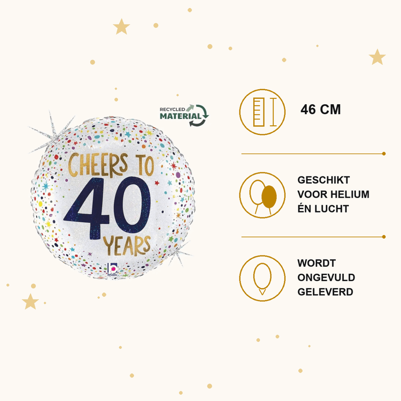 Cheers To 40 Years Folie Ballon - 46 cm - Ballonnenshop.nl