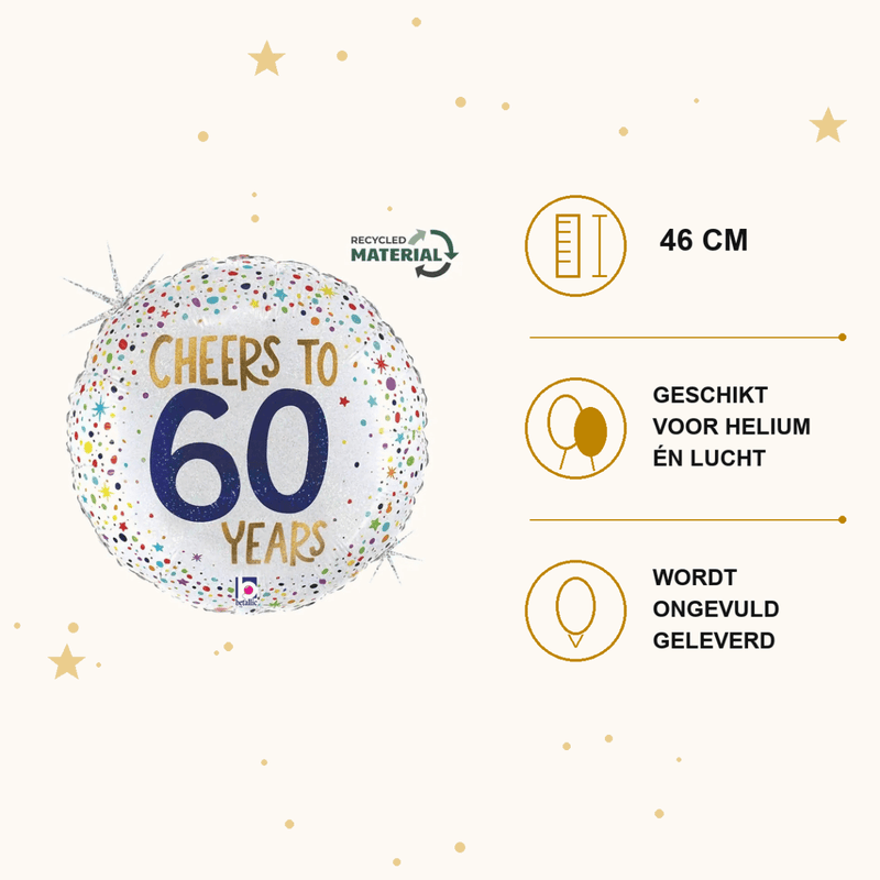 Cheers To 60 Years Folie Ballon - 46 cm - Ballonnenshop.nl