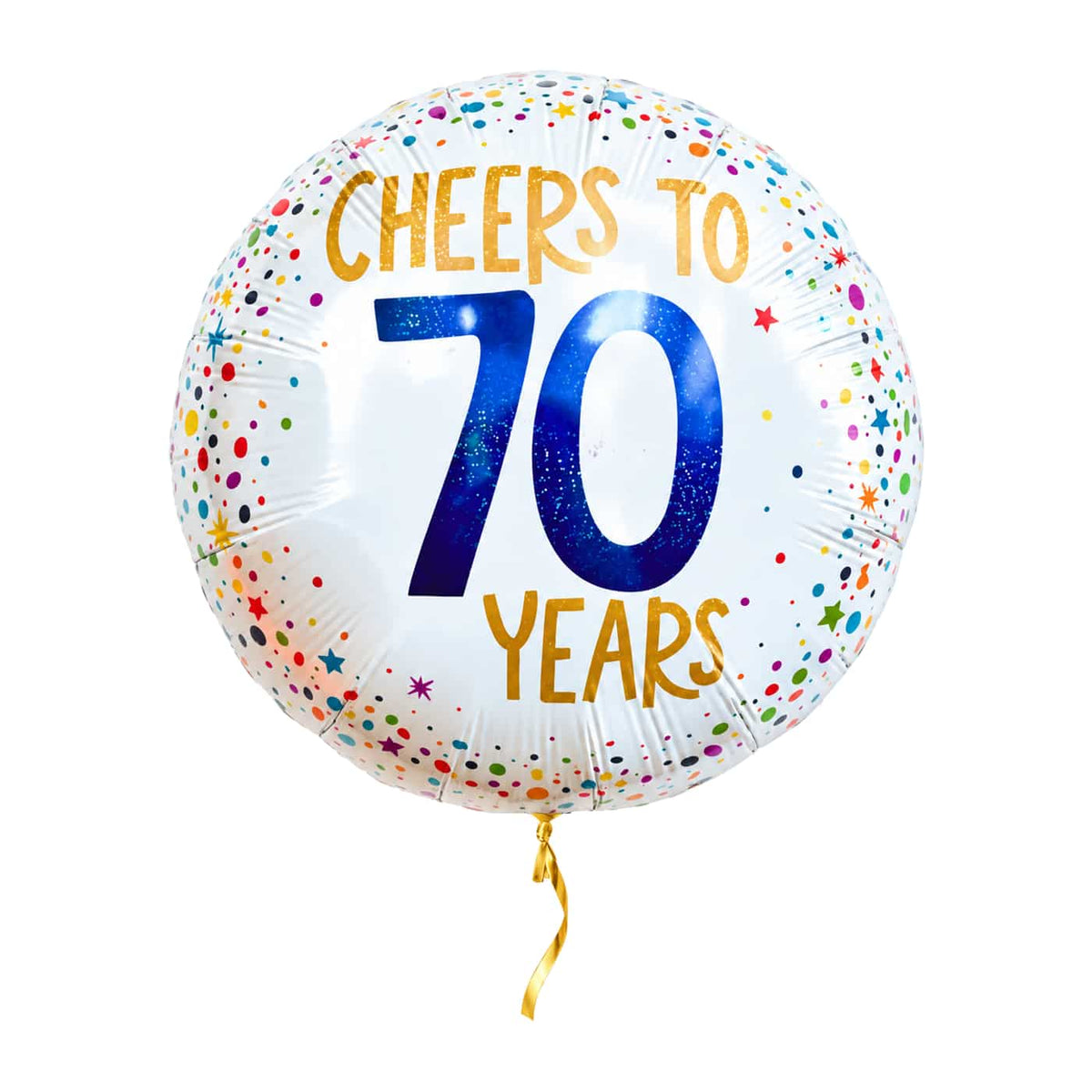 Cheers To 70 Years Helium Ballon – met helium gevuld, met gouden lint