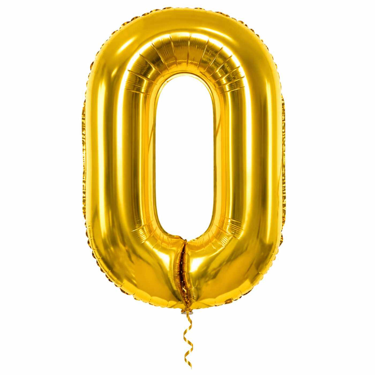 Cijfer 0 Helium Ballon Goud met dun metallic gouden lint op witte achtergrond – Ballonnenshop.nl