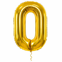 Cijfer 0 Helium Ballon Goud met dun metallic gouden lint op witte achtergrond – Ballonnenshop.nl