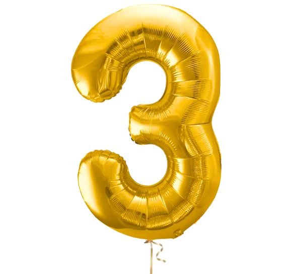 Cijfer 3 Helium Ballon Goud - Gevuld Met Helium - 66 cm - Ballonnenshop.nl