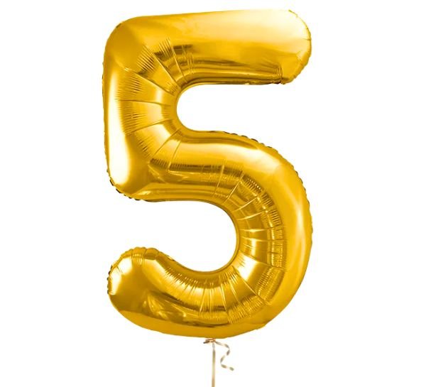 Cijfer 5 Helium Ballon Goud - Gevuld Met Helium - 66 cm - Ballonnenshop.nl