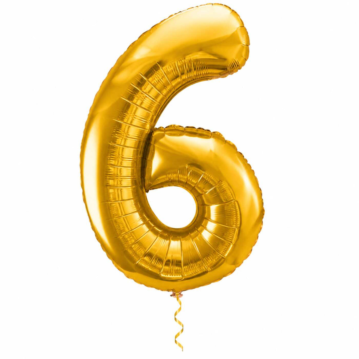 Cijfer 6 Helium Ballon Goud met dun metallic gouden lint op witte achtergrond – Ballonnenshop.nl