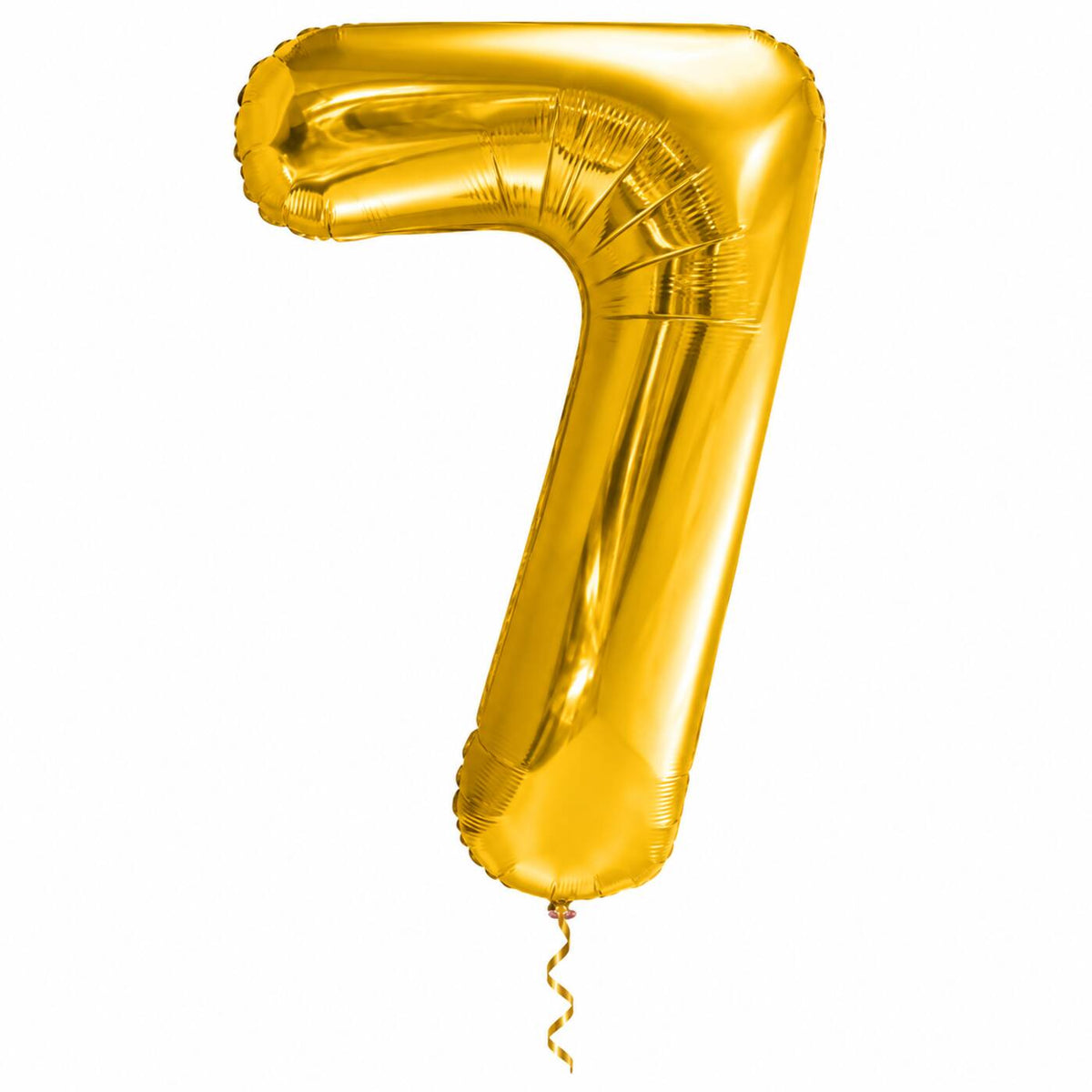 Cijfer 7 Helium Ballon Goud met dun metallic gouden lint op witte achtergrond – Ballonnenshop.nl