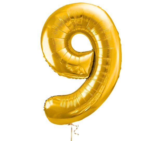 Cijfer 9 Helium Ballon Goud - Gevuld Met Helium - 66 cm - Ballonnenshop.nl