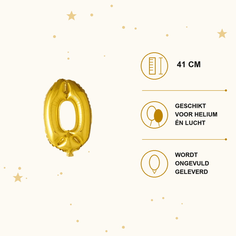 Cijfer Ballon 0 Goud - 41 cm - Ballonnenshop.nl