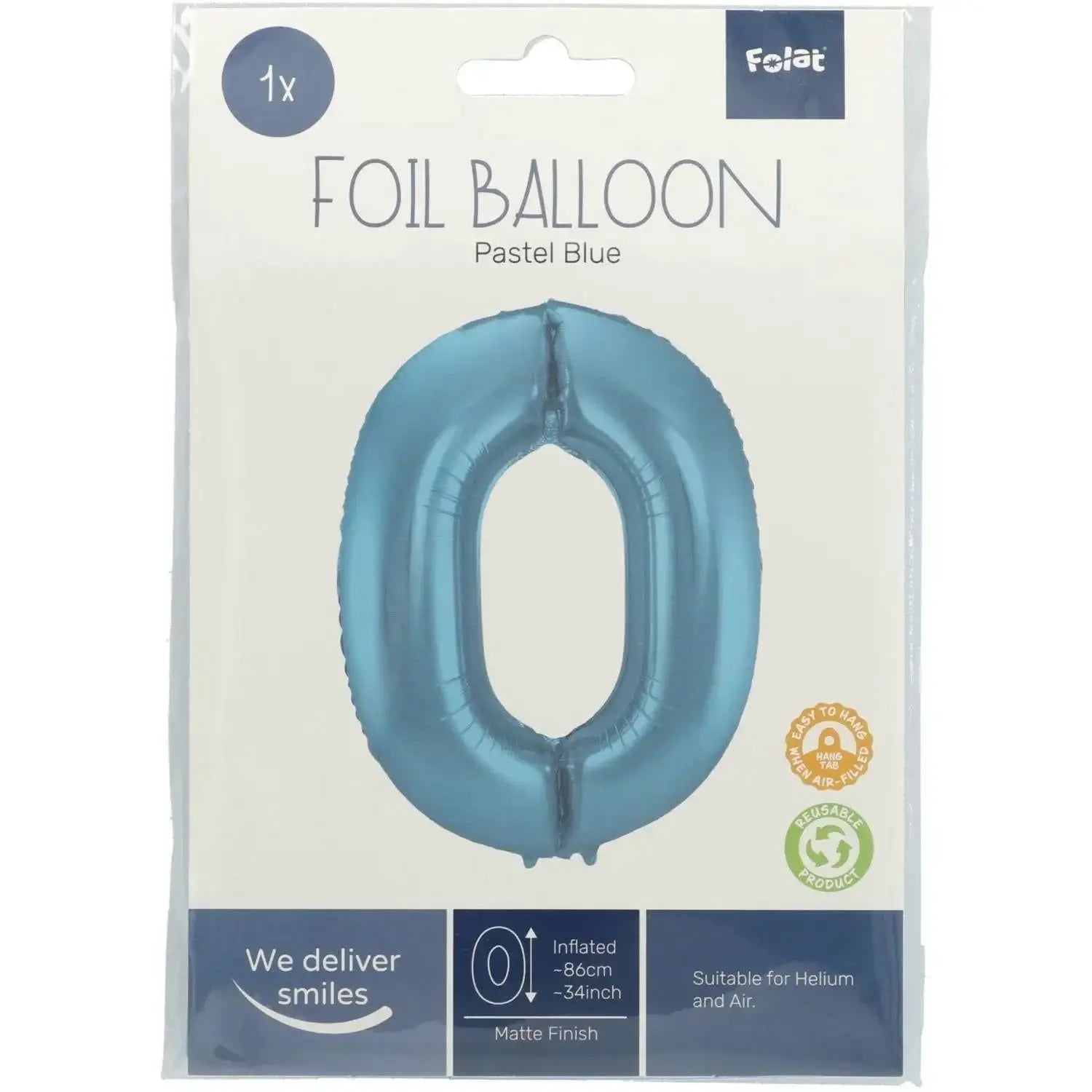 Cijfer Ballon 0 - Pastel Blauw - 86 cm - Ballonnenshop.nl