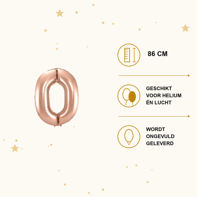 Cijfer Ballon 0 Rose Goud - 86 cm - Ballonnenshop.nl