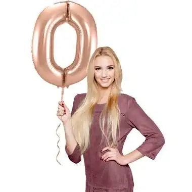 Cijfer Ballon 0 - Rose Goud - 86 cm - Ballonnenshop.nl