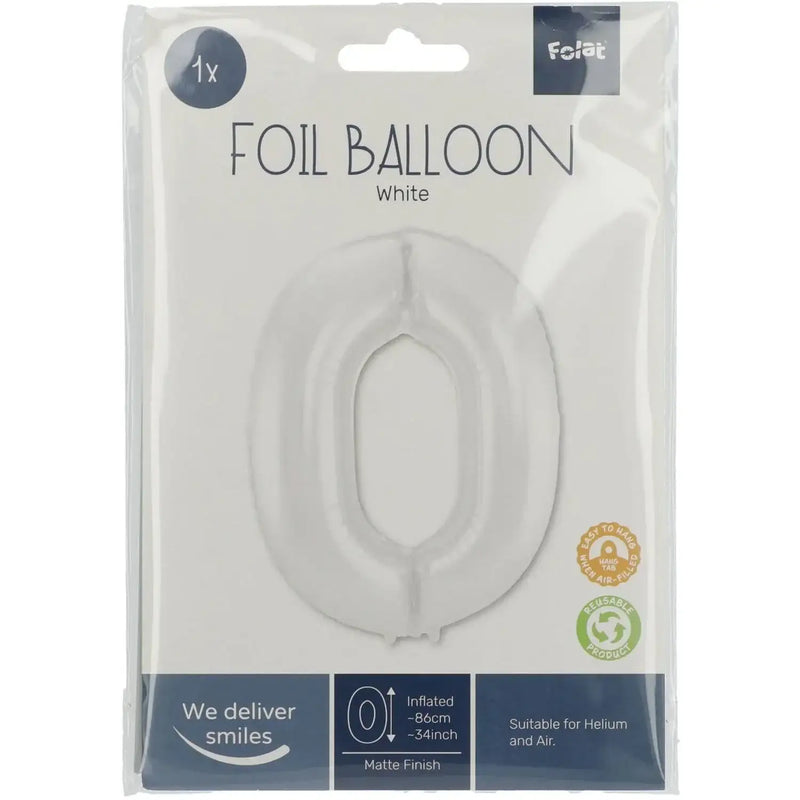 Cijfer Ballon 0 - Wit - 86 cm - Ballonnenshop.nl