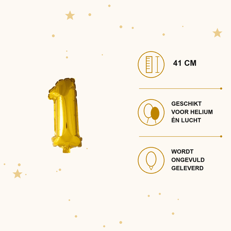 Cijfer Ballon 1 Goud - 41 cm - Ballonnenshop.nl