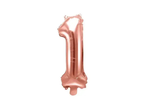 Roségouden cijferballon 1 van 35 cm voor een compacte decoratie