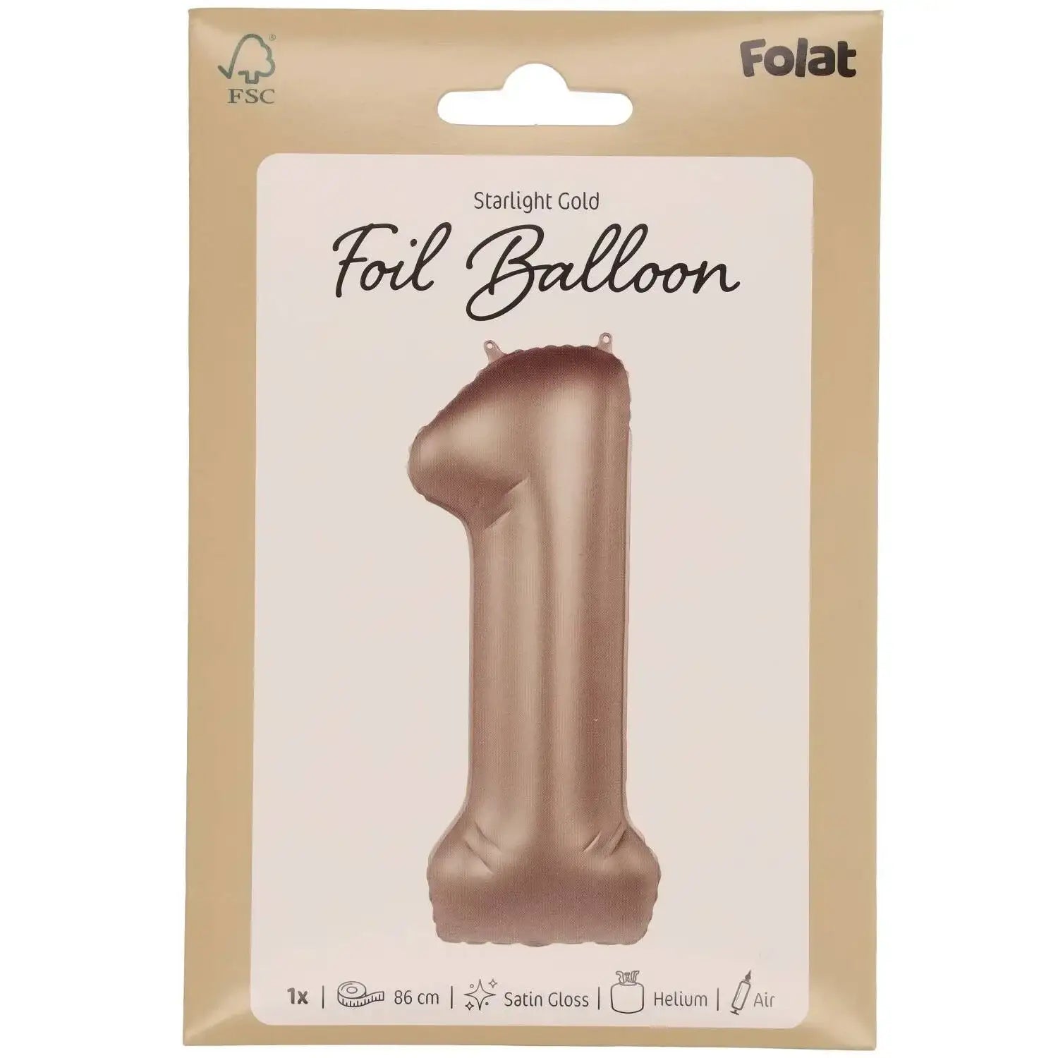 Cijfer Ballon 1 - Starlight Goud - 86 cm - Ballonnenshop.nl