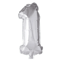 Cijfer Ballon 1 Zilver - 41 cm - Ballonnenshop.nl