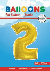 Cijfer Ballon 2 Goud 102 cm - Ballonnenshop.nl