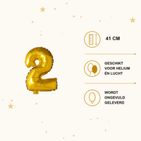 Cijfer Ballon 2 Goud - 41 cm - Ballonnenshop.nl