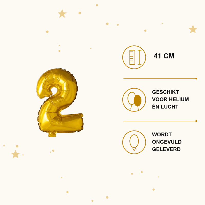 Cijfer Ballon 2 Goud - 41 cm - Ballonnenshop.nl