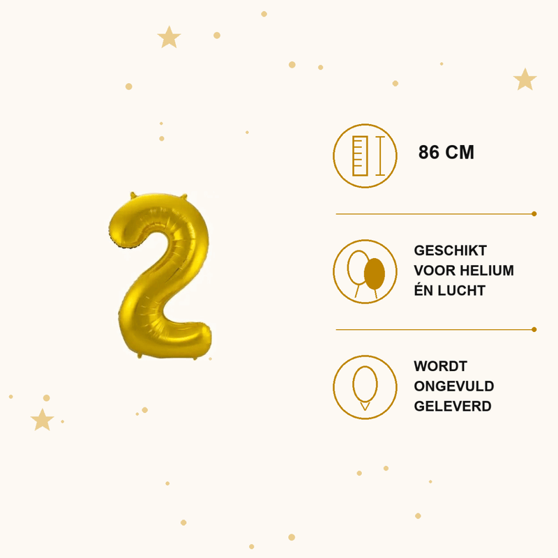 Cijfer Ballon 2 Goud - 86 cm - Ballonnenshop.nl