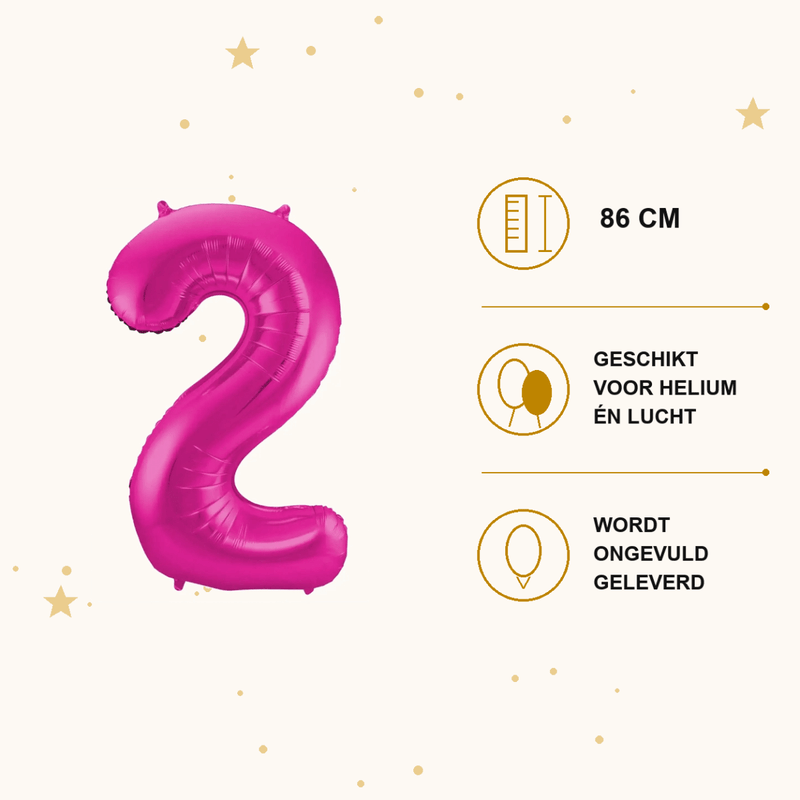 Cijfer Ballon 2 Roze - 86 cm - Ballonnenshop.nl