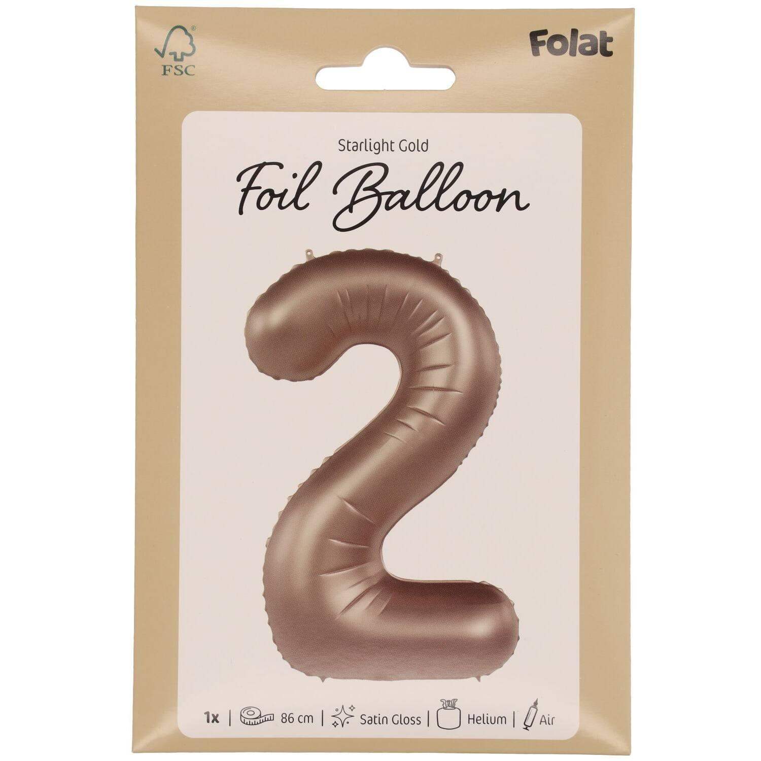 Cijfer Ballon 2 - Starlight Goud - 86 cm - Ballonnenshop.nl