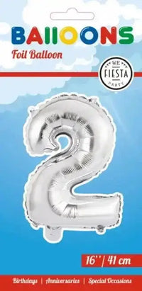 Cijfer Ballon 2 - Zilver - 41 cm - Ballonnenshop.nl