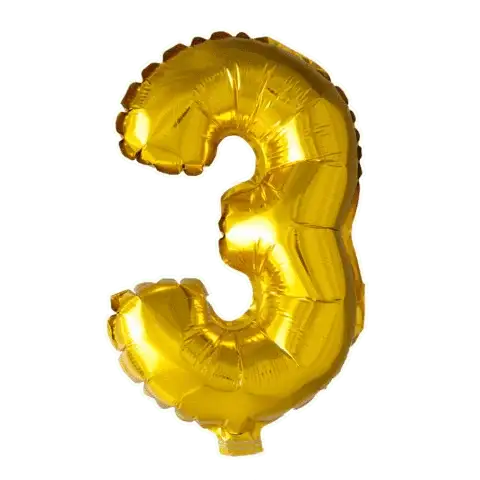 Cijfer Ballon 3 - Goud - 41 cm - Ballonnenshop.nl