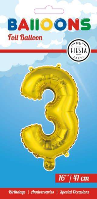 Cijfer Ballon 3 - Goud - 41 cm - Ballonnenshop.nl
