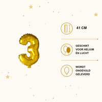 Cijfer Ballon 3 Goud - 41 cm - Ballonnenshop.nl