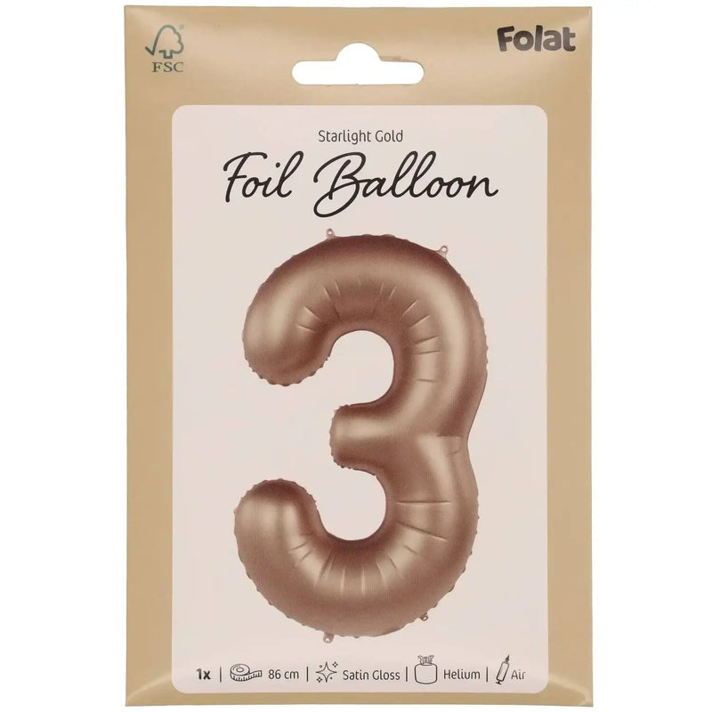 Cijfer Ballon 3 - Starlight Goud - 86 cm - Ballonnenshop.nl