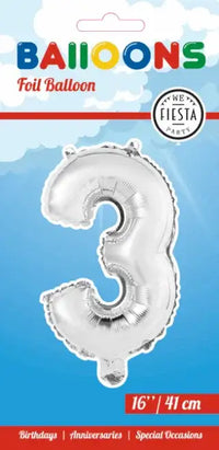 Cijfer Ballon 3 - Zilver - 41 cm - Ballonnenshop.nl